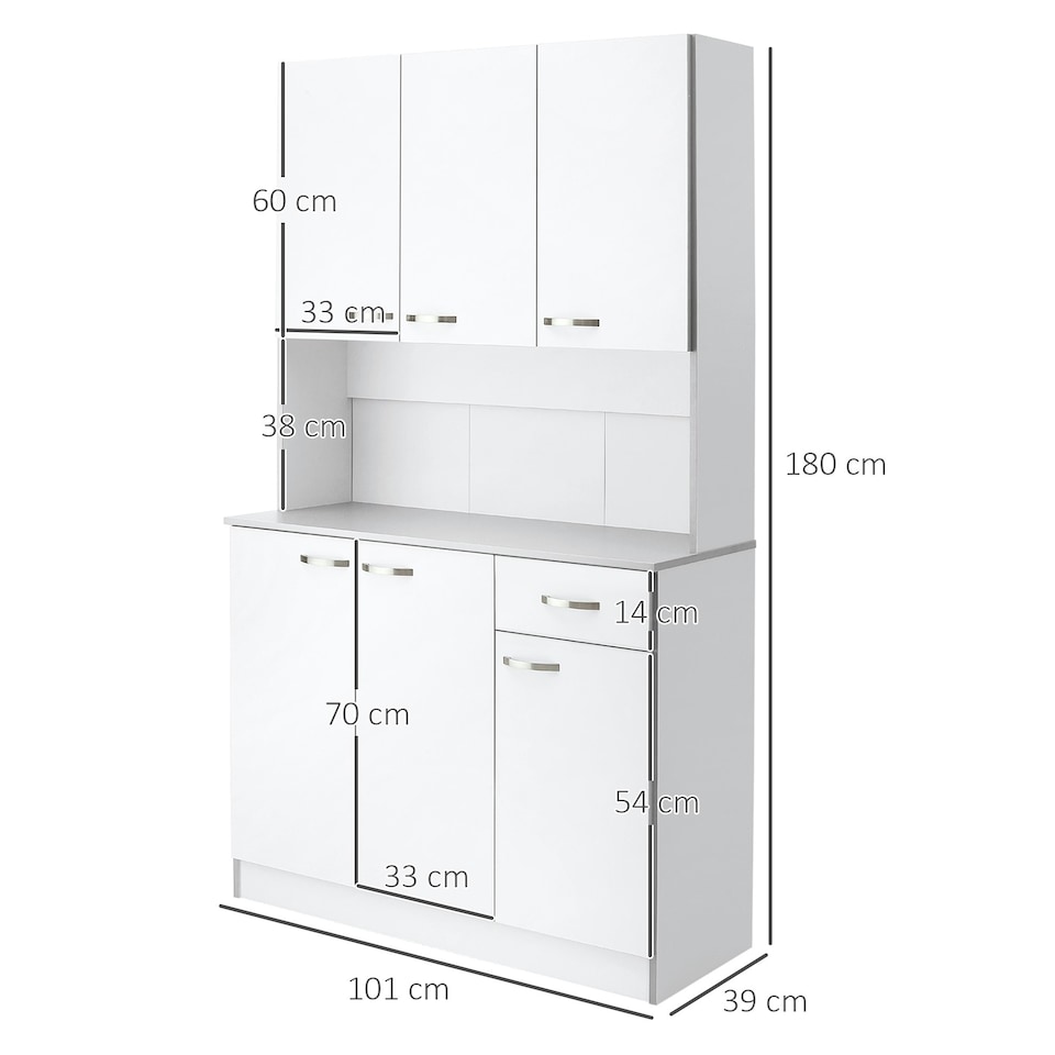 image 1 of HOMCOM Freestanding Kitchen Cupboard, Storage Cabinet with Doors White