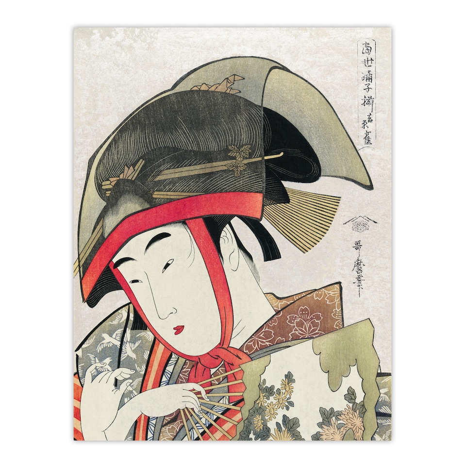 image 1 of Woman Dancer With Fan Vintage Japan Wall Art Print Kitagawa 18x24"