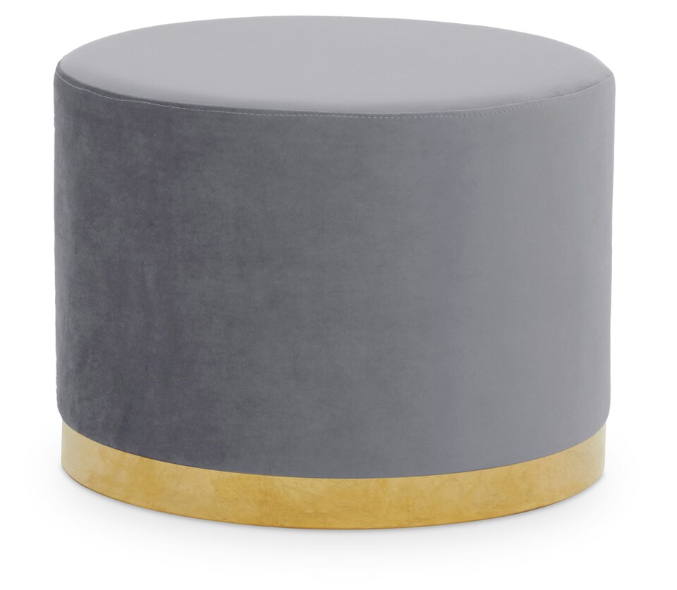 image 1 of Orsina Grey and Gold Round Footstool, Velvet Ottoman Footstool with Gold Base, Pouffe Footstool for Home