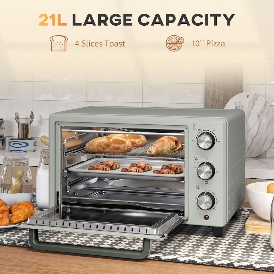 image 1 of HOMCOM Mini Oven 21L Electric Grill w/ Adjustable Temp 1400W, Silver Tone