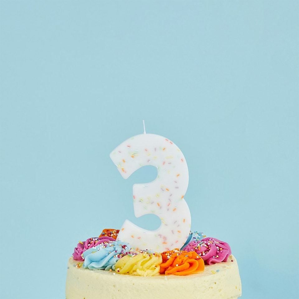 image 1 of Giant Sprinkle Number '3' Celebration Candle
