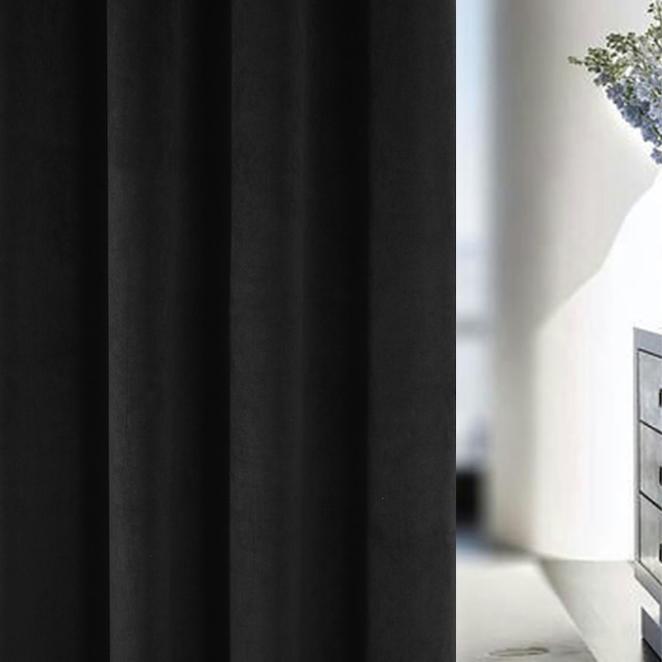 image 1 of Hampton Black Velvet Curtains 90 x 108 inch (229 x 274 cm) 100% Blackout Eyelet Thermal Noise Reducing Curtains for Bedroom and Living Room