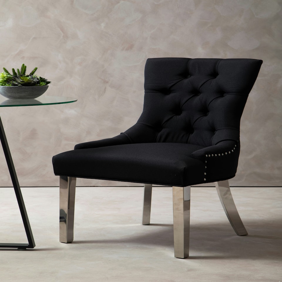 image 1 of Interiors by Premier Luxurious Black Dining Chair For Livingroom, Diamond Pattern Dining Chair, Modern Chair For Sitting Area Black