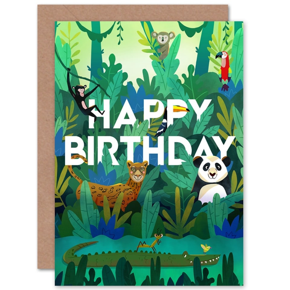 image 1 of Cute Amazon Jungle Animals Panda Child Kids Birthday Card