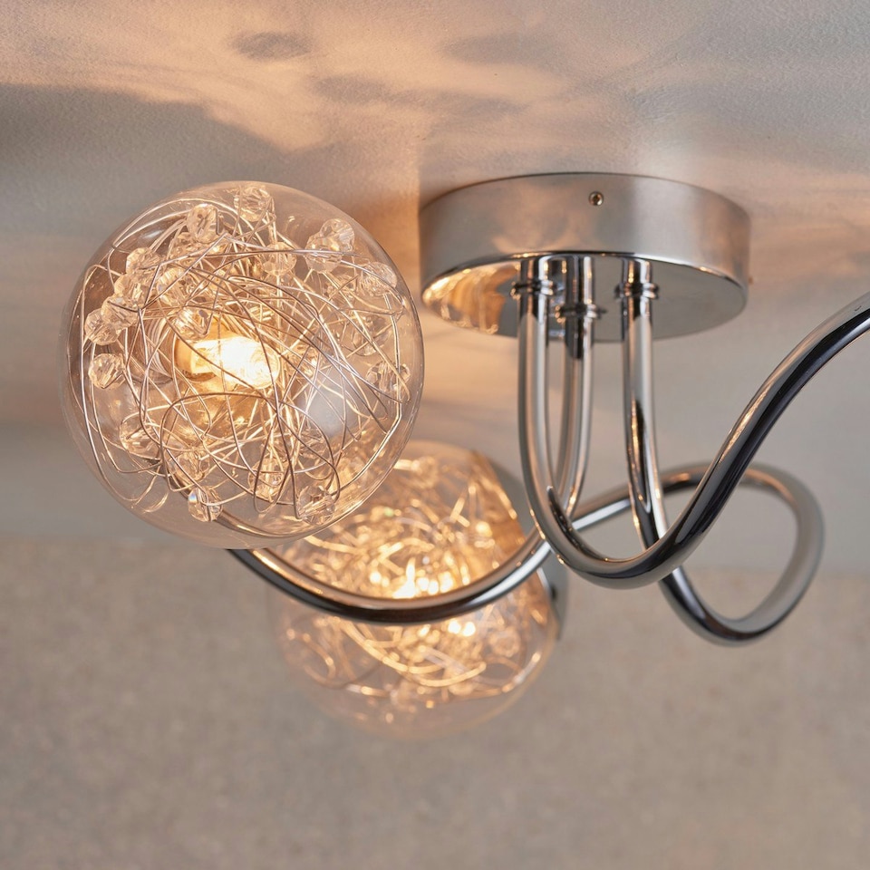 image 1 of Auria LED 3 Light Semi flush Chrome With Chrome Wire, Bead Shade, G9