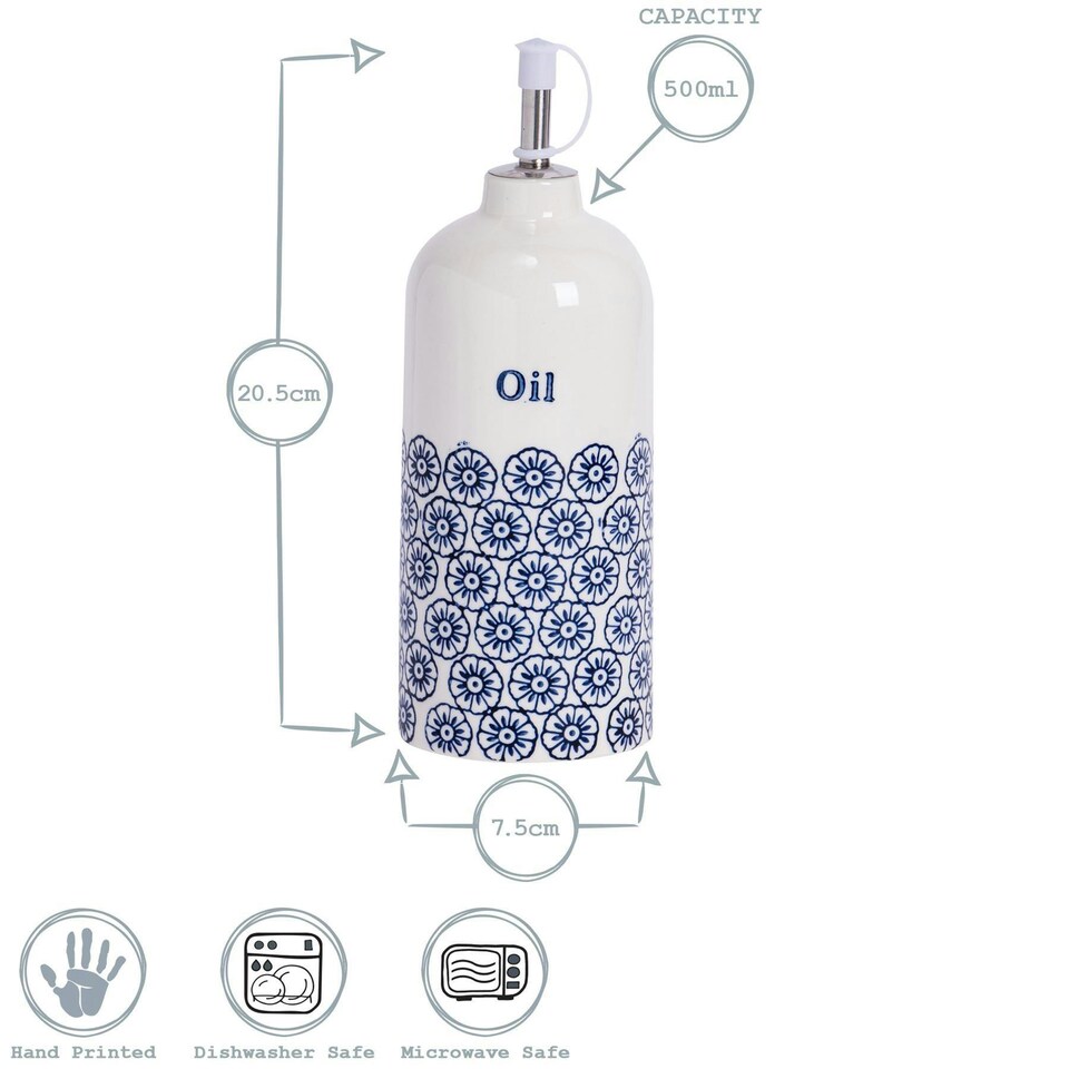 image 1 of Nicola Spring Hand-Printed Olive Oil Pourer Bottles - 500ml - 3 Colours - Pack of 3