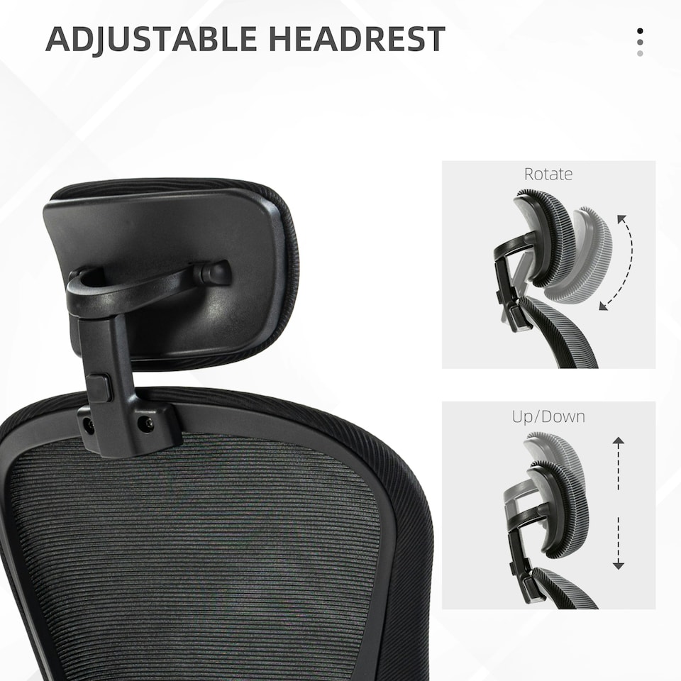 image 1 of Vinsetto Mesh Chair with Headrest, 4D Lumbar Support, Flip-up Arm, Black Black