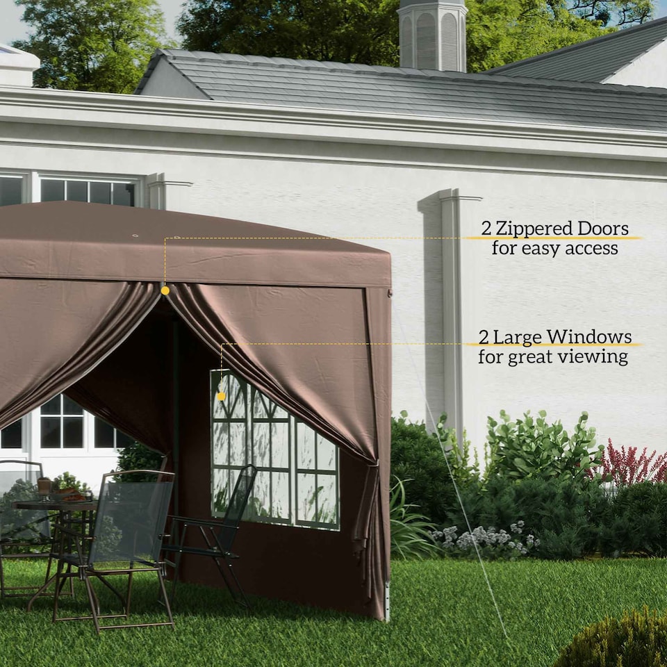 image 1 of Outsunny 3 x 3 m Garden Pop Up Gazebo, Wedding Party Tent Marquee, Water Resistant Awning Canopy with Sidewalls, Windows, Carry Bag, Coffee