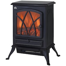 HOMCOM Free Standing Fireplace Flame Effect Electric Heater Log Burning Black