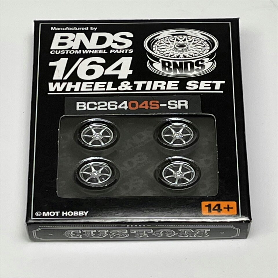 image 1 of BNDS Custom Wheel Parts Wheel and Tyre Set Silver 1:64 MOT Hobby BC26404SSR