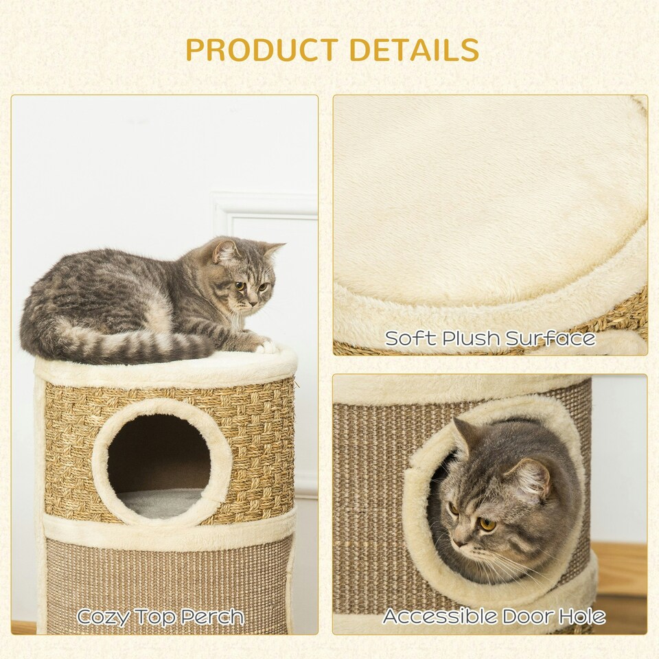 image 1 of PawHut Cat Scratching Barrel Pet Furniture Sisal Plushfor Indoor Cats, Khaki