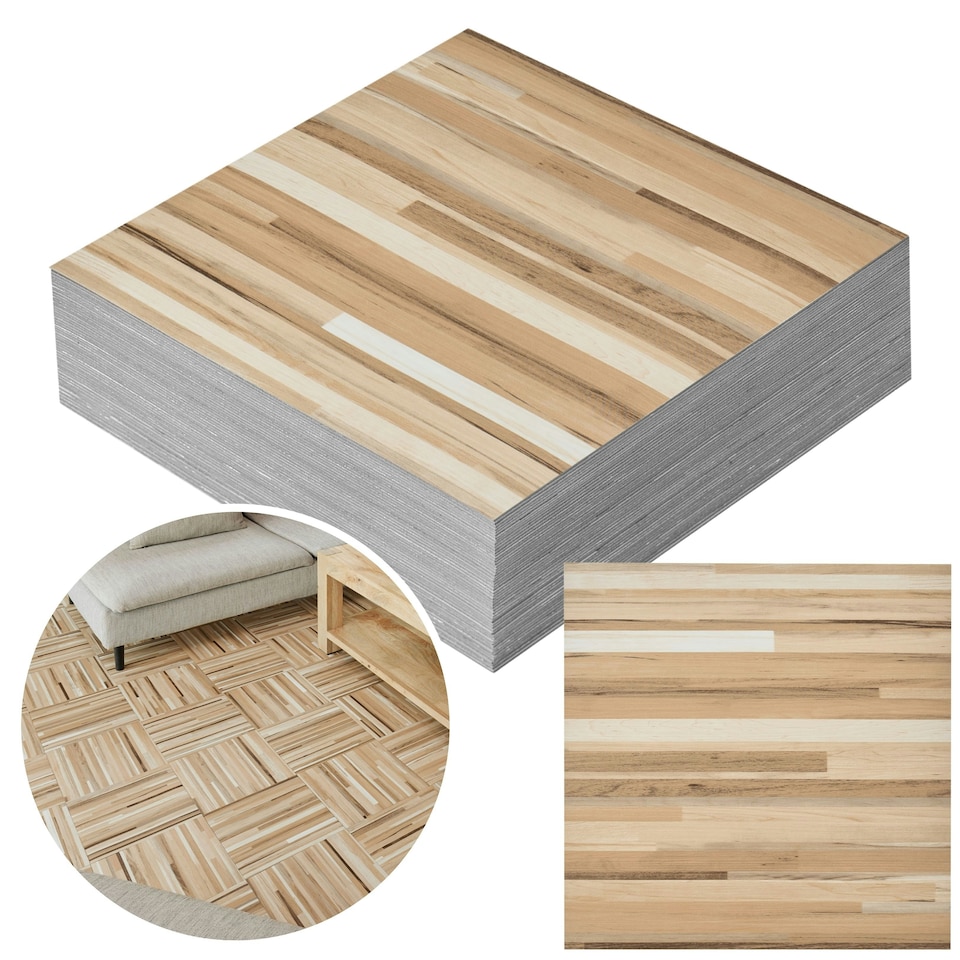 image 1 of NOVECRAFTO Vinyl Floor Tiles Self Adhesive – 12x12in Peel and Stick Flooring for Kitchen, Bathroom & Living Room – Beige Brown Wooden Stripes Design Brown | 2.79 sqm