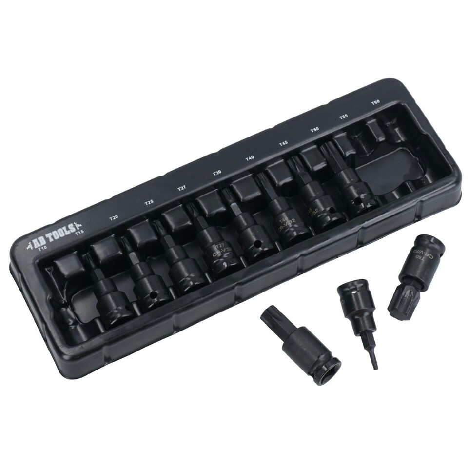 image 1 of Male Torx Star Impact Impacted Shallow Short Bit Sockets T10 - T60 11pc Set