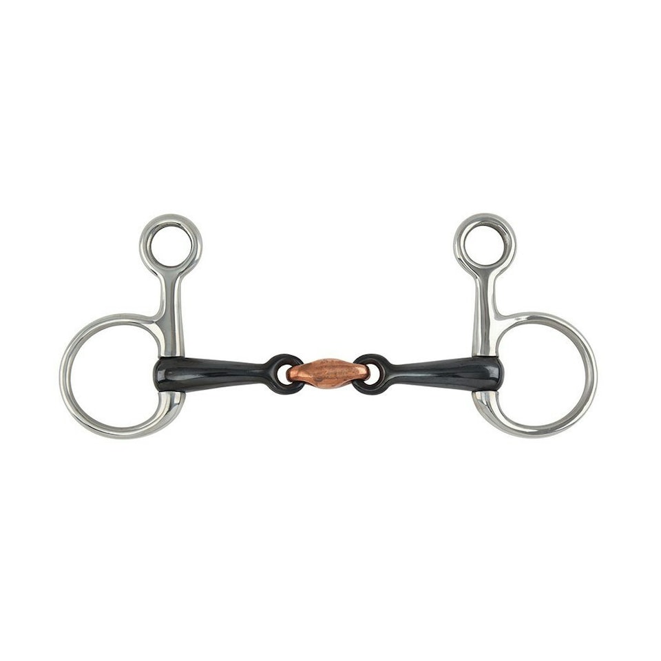 Shires Sweet Iron Horse Hanging Cheek Snaffle Bit - Silver/Black - 6in