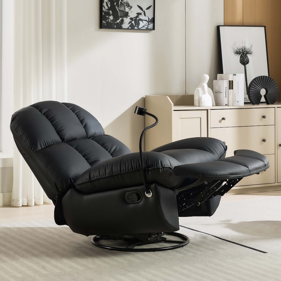 image 1 of Chicago Faux Leather Swivel & Rocker Manual Recliner Chair Black | Black | Black | One Size