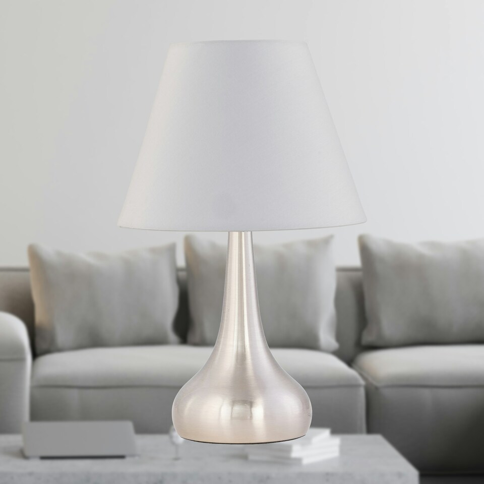 image 1 of Set of 2 Romana - Brushed Chrome Touch Table Lamps with Ivory Shades Silver | Red