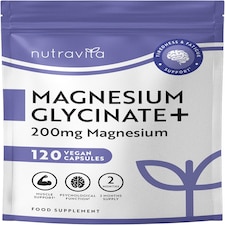 Nutravita Magnesium Glycinate - 200mg Elemental Mag, 90mg Bisglycinate & 110mg Oxide - High Strength Magnesium Complex - 120 Vegan Capsules