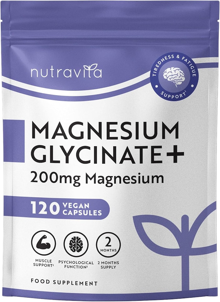 image 1 of Nutravita Magnesium Glycinate - 200mg Elemental Mag, 90mg Bisglycinate & 110mg Oxide - High Strength Magnesium Complex - 120 Vegan Capsules