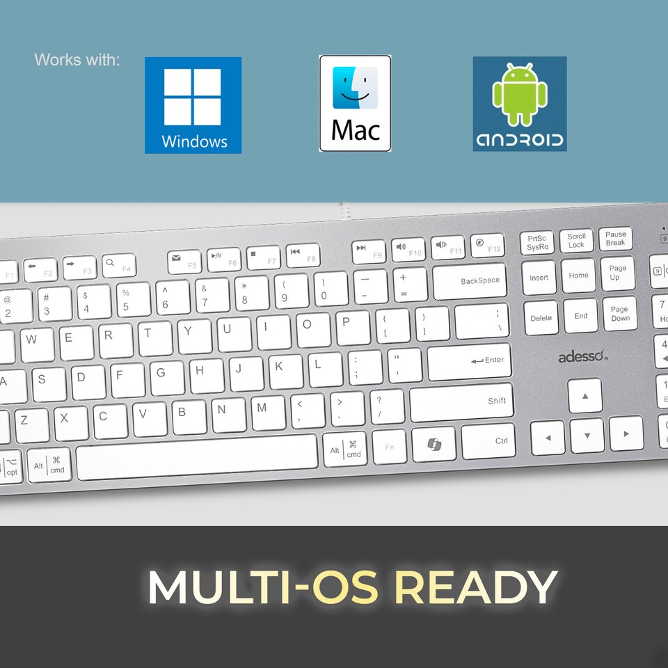 image 1 of Adesso USB-C Multi OS Keyboard with Co-Pilot AI Hotkey and Scissor Switches