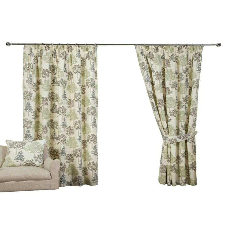 image 1 of Coppice Pencil Pleat Curtains - Green - 229cm x 183cm