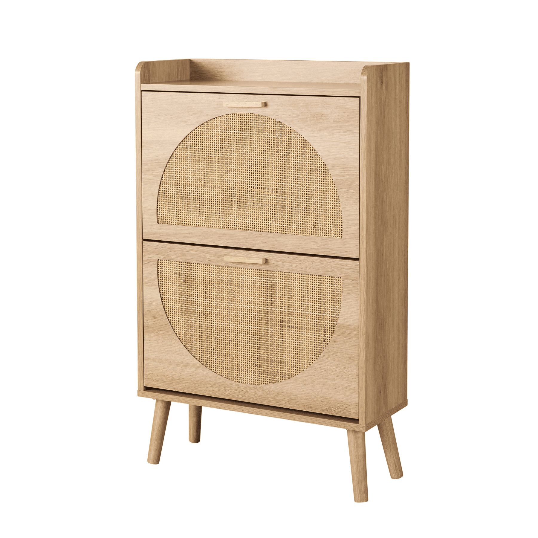 2 Door Shoe Storage Cabinet Rattan Door Fronts Solid Wooden Legs Home Furniture