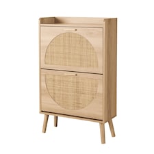 2 Door Shoe Storage Cabinet Rattan Door Fronts Solid Wooden Legs Home Furniture