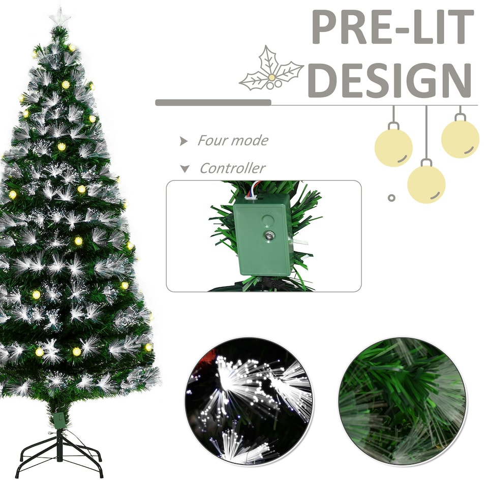 image 1 of HOMCOM 6ft White Light Artificial Christmas Tree w/ 230 LED Star Topper Tri-Base