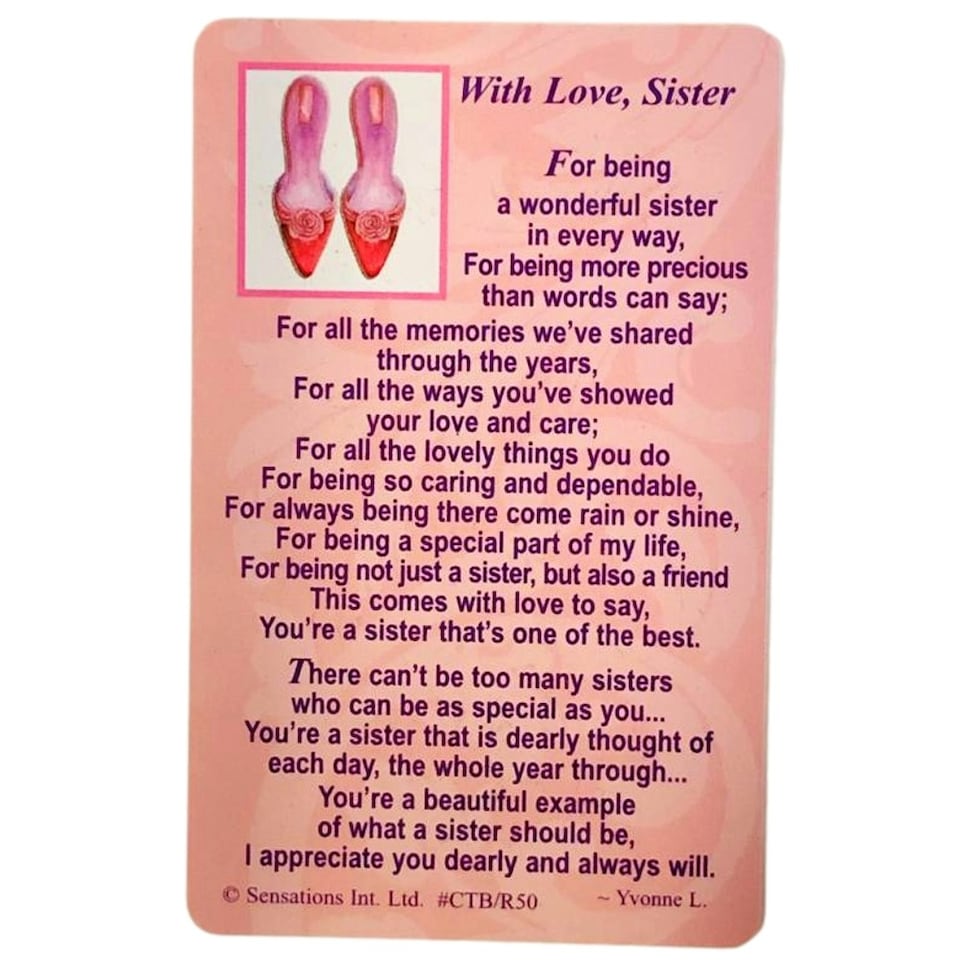 image 1 of With Love, Sister..Wallet Card (Sentimental Keepsake Wallet / Purse Card)