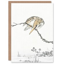 Numata Kashu Art Card Pied Kingfisher Drawing Japanese