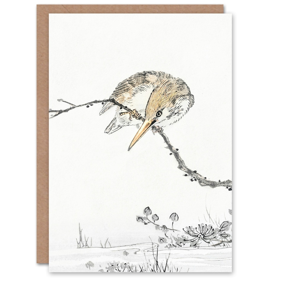 image 1 of Numata Kashu Art Card Pied Kingfisher Drawing Japanese