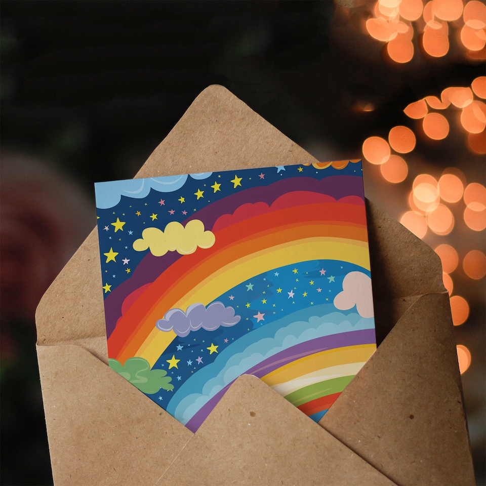 image 1 of Rainbows Stars Happy Colourful Dreamy Night Good Luck Card