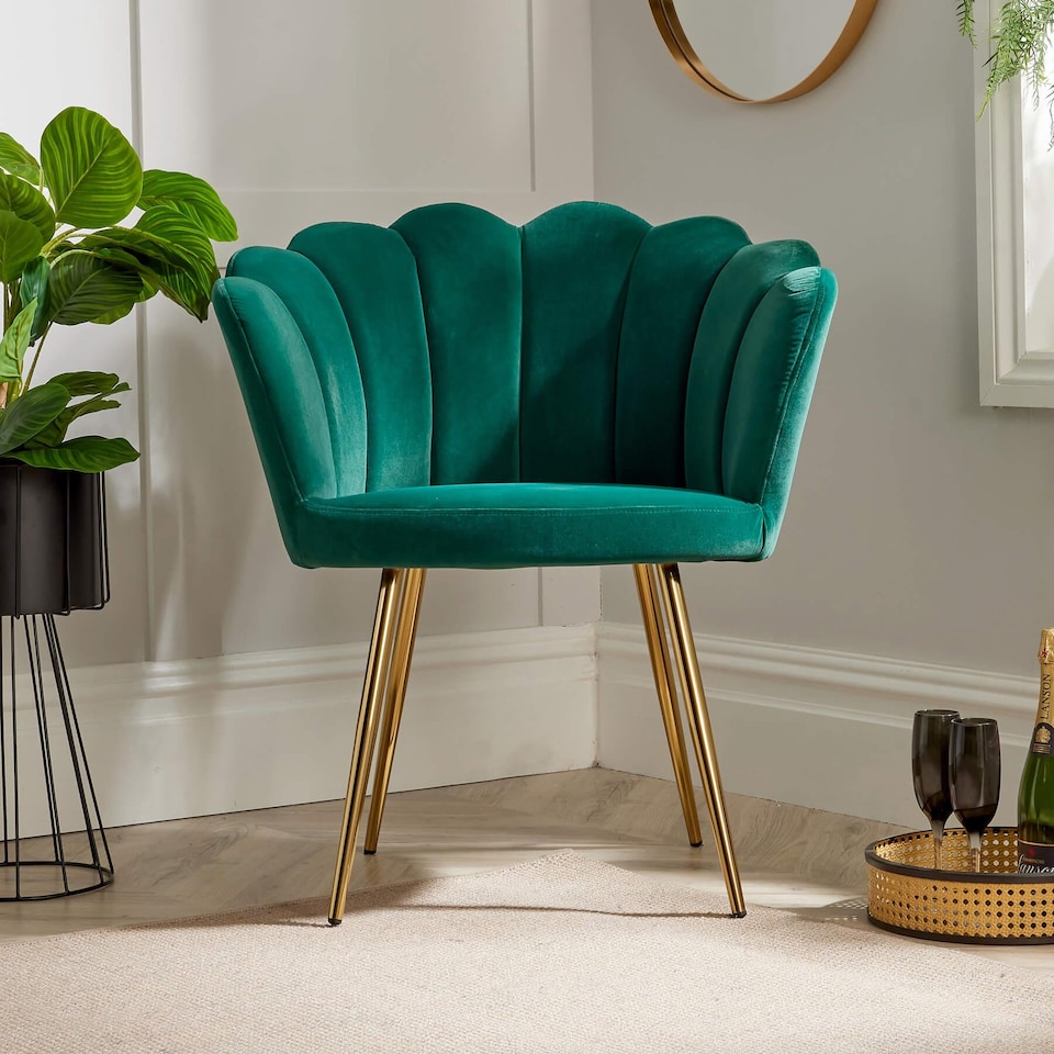image 1 of Boucle Fabric Scallop Shell Chair Wing Back Armchair Sofa | Green
