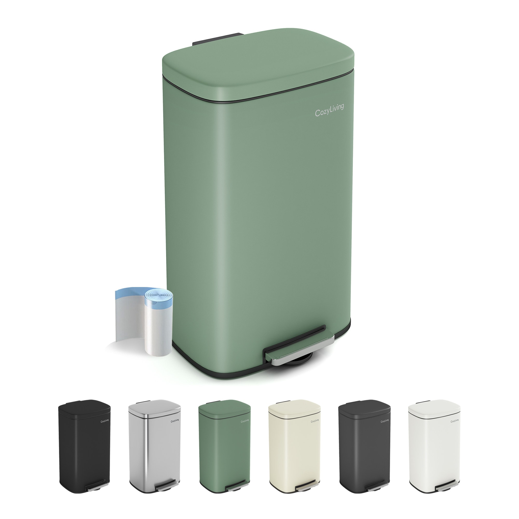 MCC Direct 30L Pedal Bin Kitchen & Bathroom Household Rubbish Office Waste Bin in Green