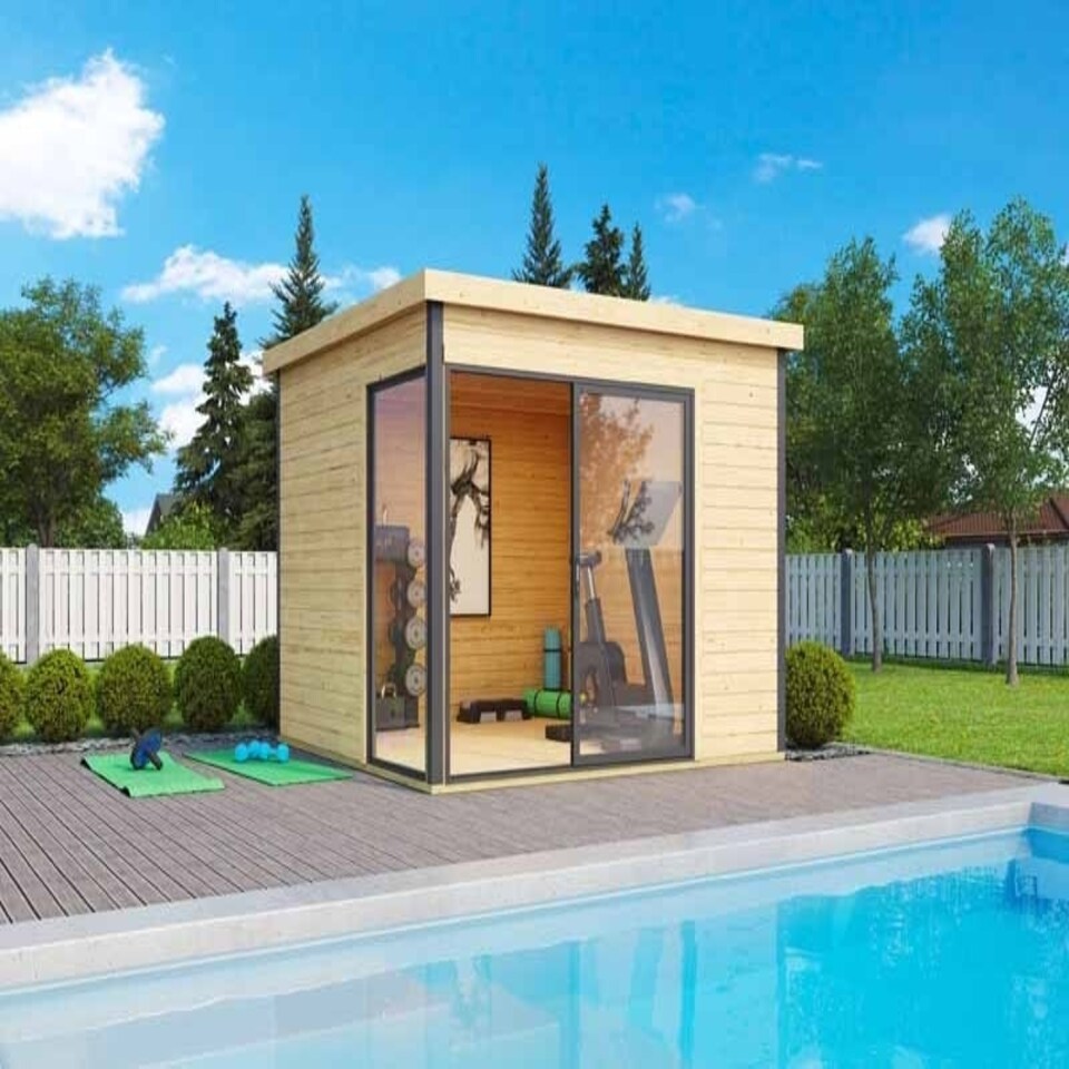 image 1 of Domeo 1 + Domeo 1 Al pack ISO-Log Cabin, Wooden Garden Room, Timber Summerhouse, Home Office - L319.6 x W319.6 x H239.4 cm Brown