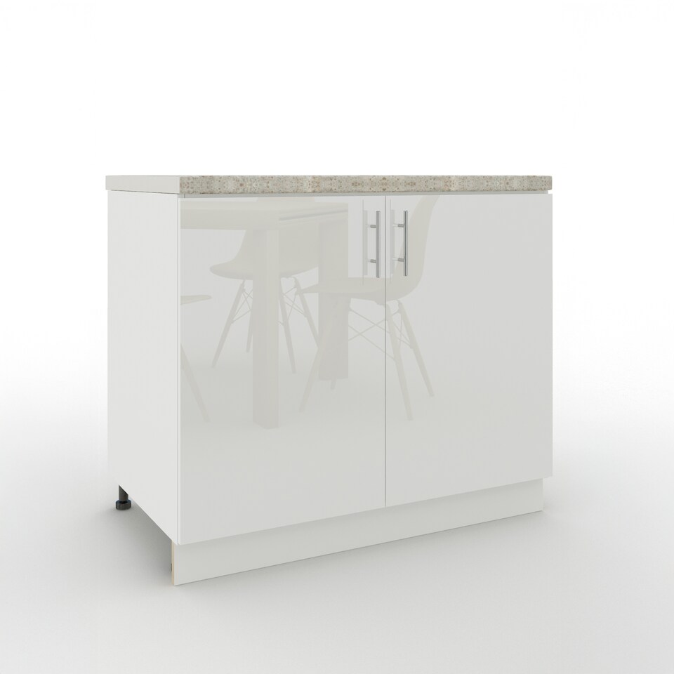 image 1 of JD Greta Adjustable Legs Kitchen Sink Unit 1000mm Cabinet With Doors - White Gloss With Worktop