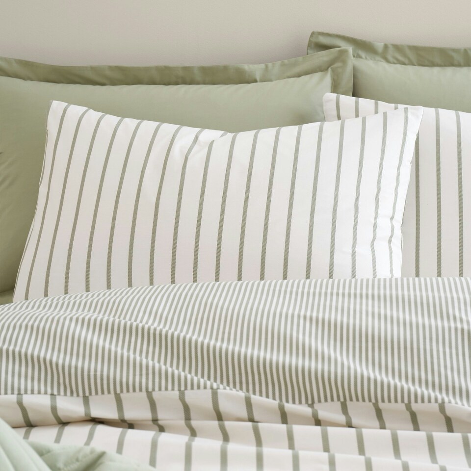 image 1 of Bianca Hampton Stripe 200 Thread Count Cotton Reversible Duvet Cover Set Green Green | Double