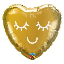 Mini Eyelashes Gold Heart Shape Air Fill Foil Qualatex Balloon 23cm / 9 in