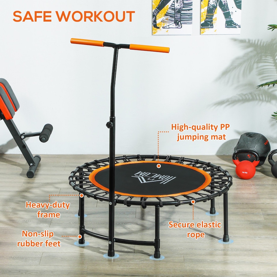 image 1 of HOMCOM Mini Trampoline, Rebounder Jumper w Adjustable Handle, Orange