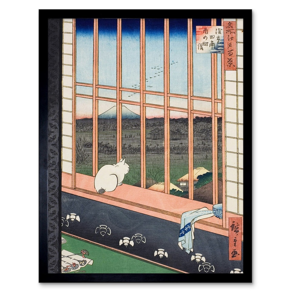 image 1 of Hiroshige Asakusa Fields 100 Views Edo Cat Japanese Framed Wall Art Print