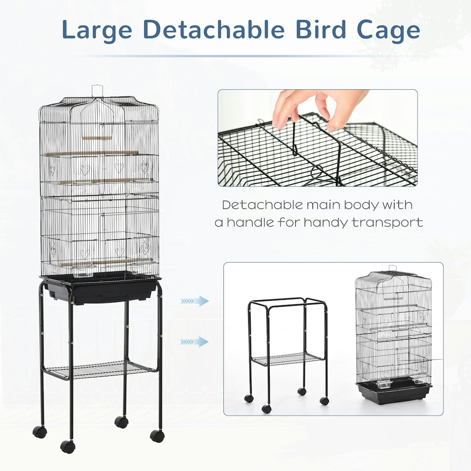 image 1 of PawHut Bird Cage for Budgie Finch Canary Parakeet W/ Stand Sliding Tray Black