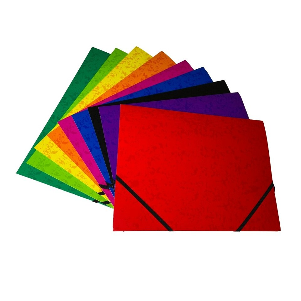 image 1 of Pack of 12 A4 Assorted Colour Card 3 Flap Folders with Elastic Closure