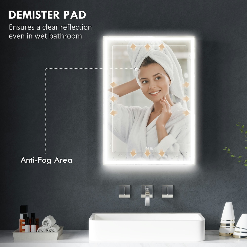 image 1 of HOMCOM Bathroom Cabinet with Mirror, LED Lights and Demister Pad Black