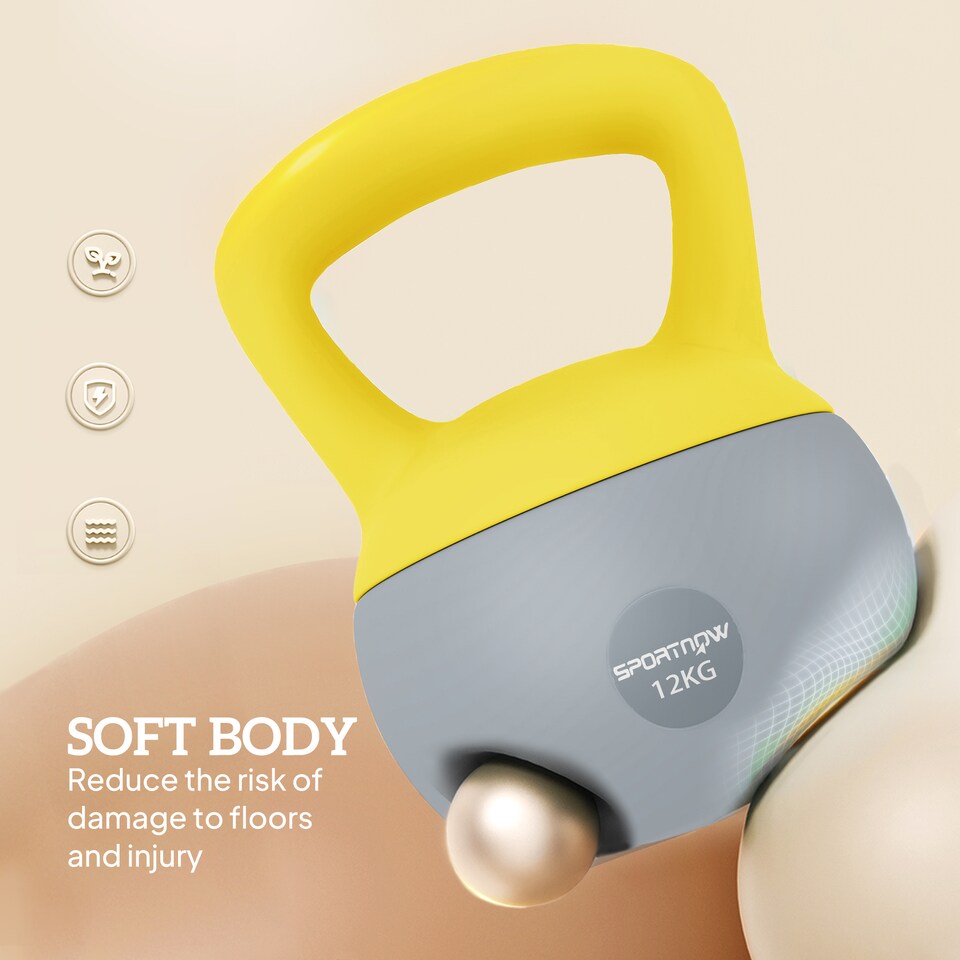 image 1 of SPORTNOW Soft Kettlebell, 4/6/8/10/12kg Kettle Bell with Non-Slip Handle for Home Gym Weight Lifting and Strength Training, Yellow and Grey | Yellow | 12
