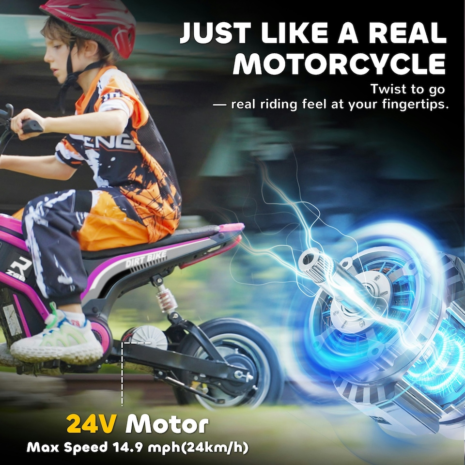 image 1 of HOMCOM 24V Kids Electric Motorbike with Twist Grip Throttle, Music, Horn - Pink