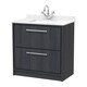 image 1 of Balterley Longnor 2 Drawer Floor Standing Vanity Unit with Square Basin and Marble Worktop, Woodgrain Graphite Grey, 800mm