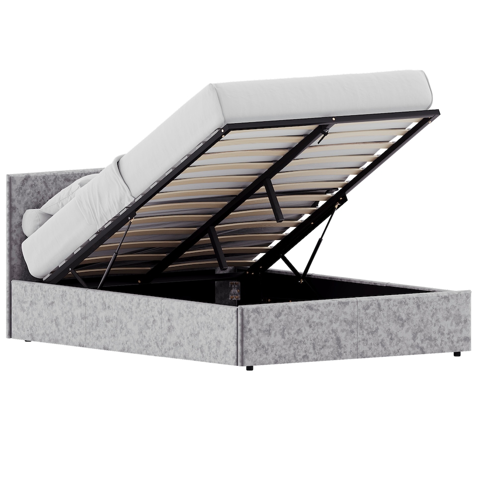 image 1 of Vida Designs Veronica 5ft King Size Ottoman Bed Storage Fabric Upholstered, Silver Velvet, 150 x 200cm