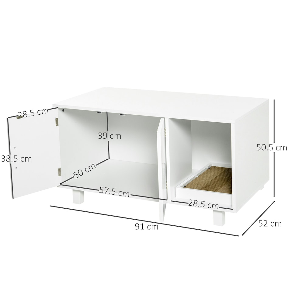 image 1 of PawHut Cat Litter Box Enclosure & House w/ Nightstand/End Table Design, White