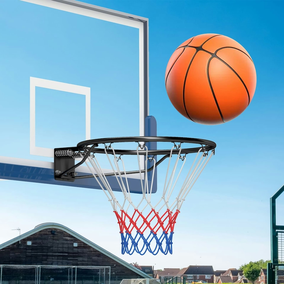 image 1 of COSTWAY Wall Mounted Basketball Rim Goal Replacement Black Black | Standard