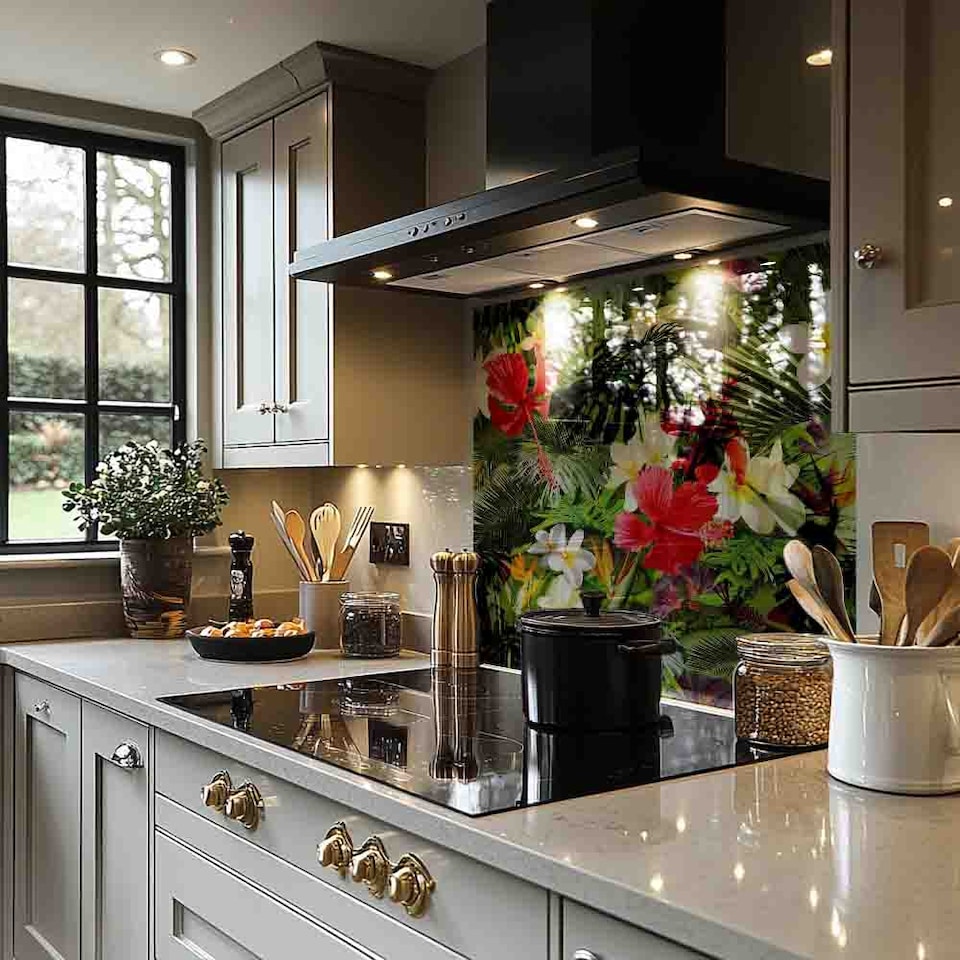 image 1 of Tropical Foliage Splash Back | White