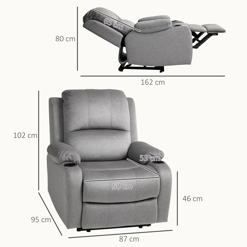 image 1 of HOMCOM Recliner Armchair for Living Room, Recliner Chair with Cup Holder Grey